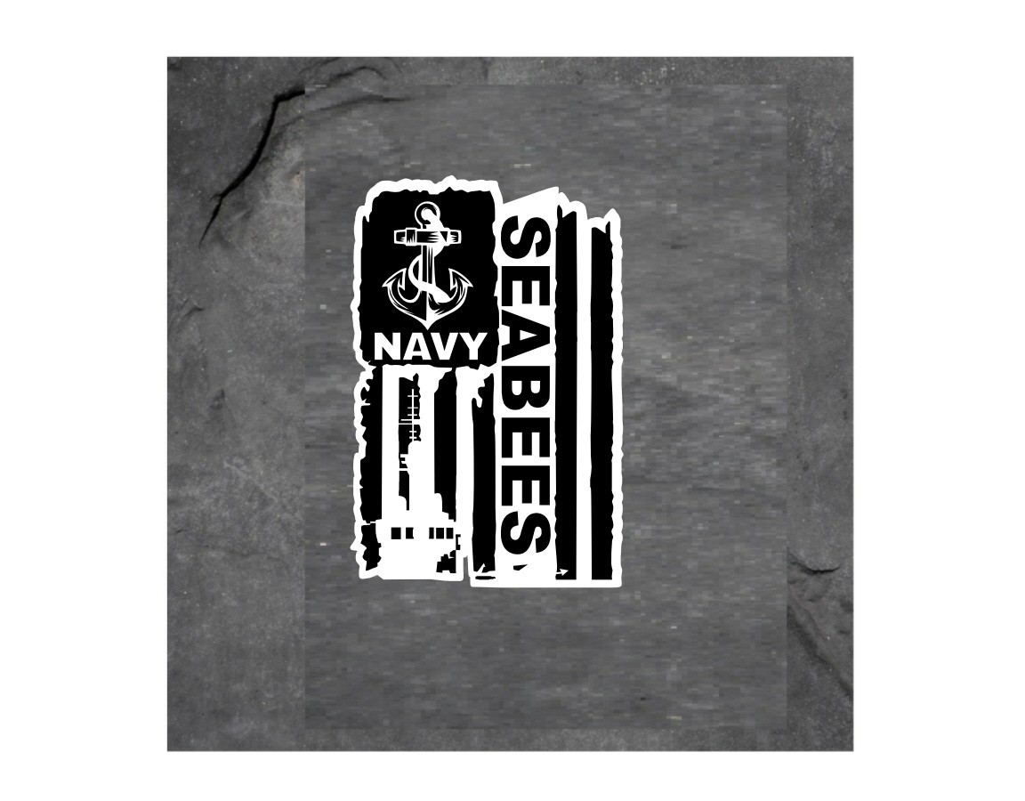 DISTRESSED UNITED STATES NAVY SEABEES FLAG VINYL DECAL STICKER 3.2" X 4.8"