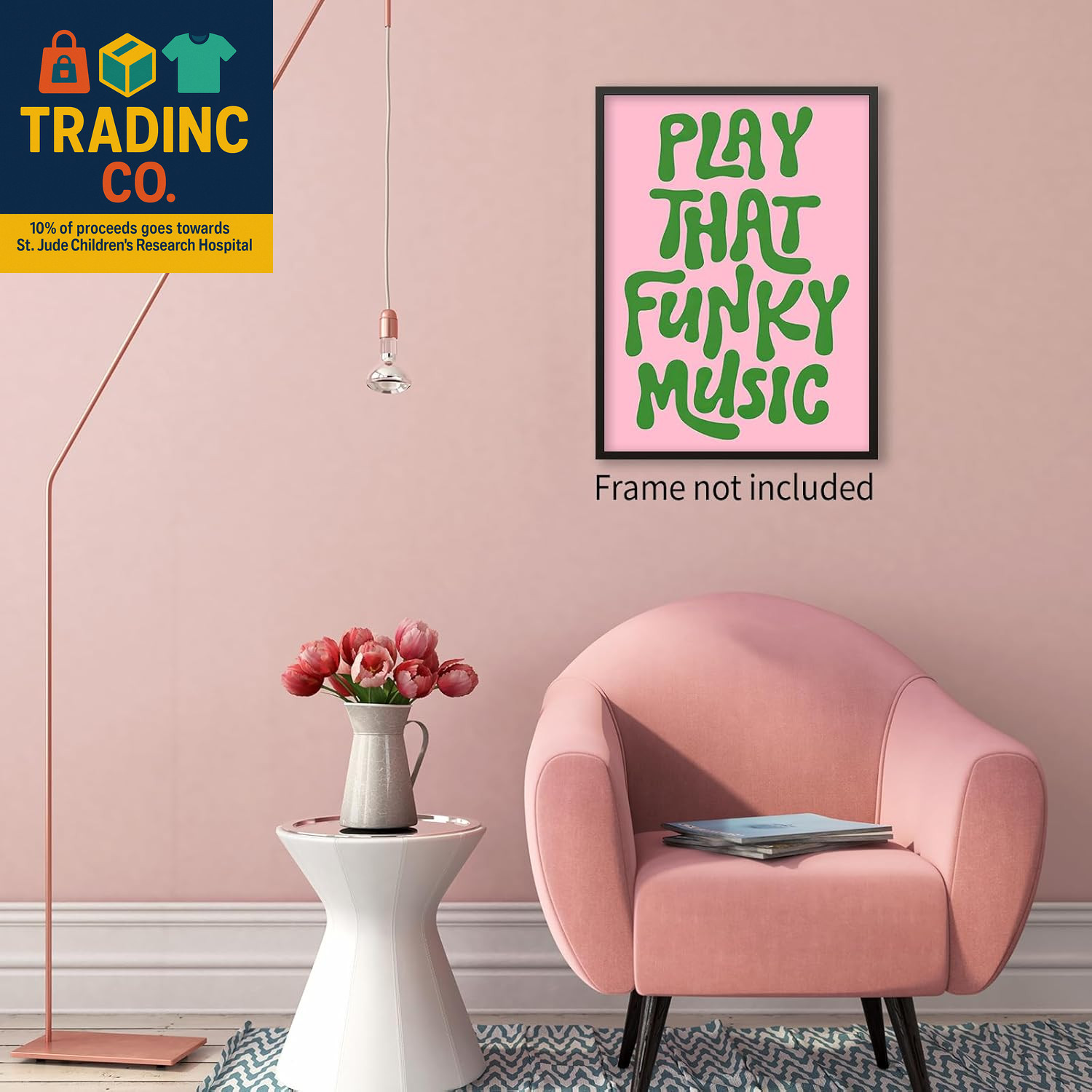 70'S Play That Funky Music Wall Art Pink and Green Popular Song Posters Trendy B