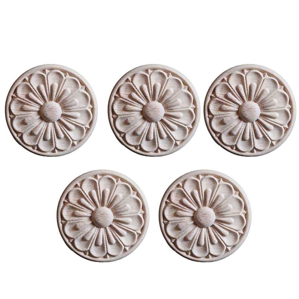 Set of 5 Round Wood Onlays for Handcrafted Furniture Carving (84 characters)