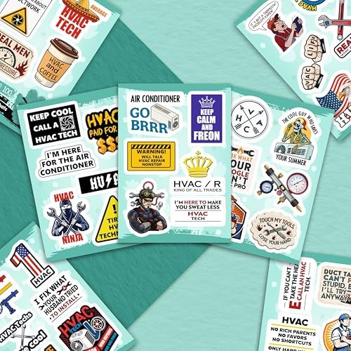 100 HVAC Stickers for Hard Hats, Water Bottles, Laptops & Toolboxes