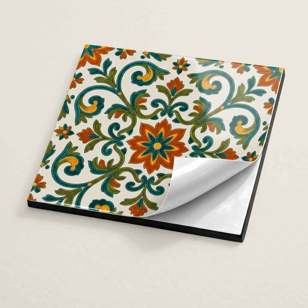 Peel and Stick Tile Stickers Terracotta Green Mediterranean Kitchen Backsplash