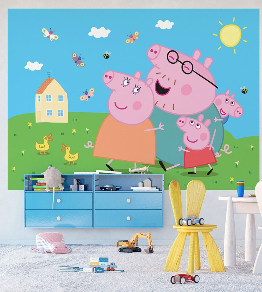 252x182cm wallpaper mural form children's bedroom photo wall Peppa Pig blue