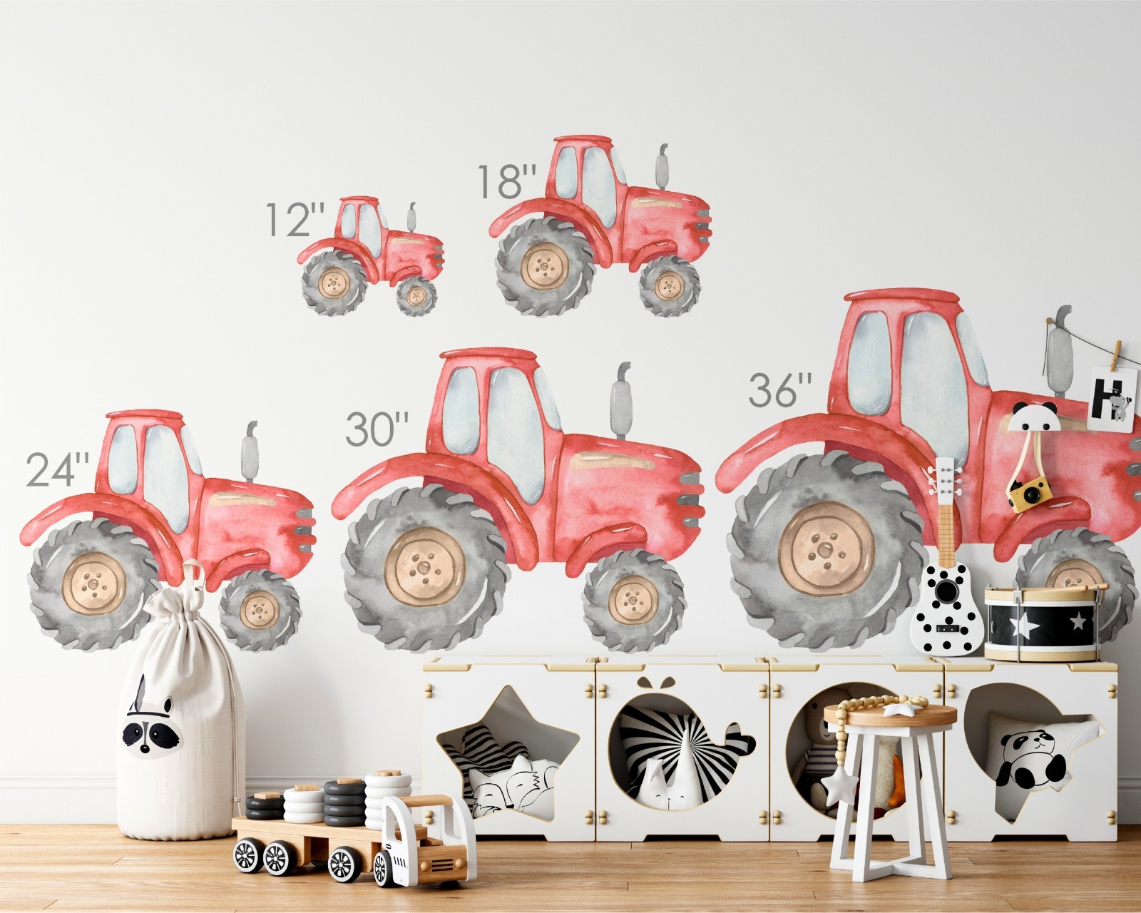 Watercolor Red Farm Tractor Wall Decal Removable Fabric Vinyl Wall Sticker