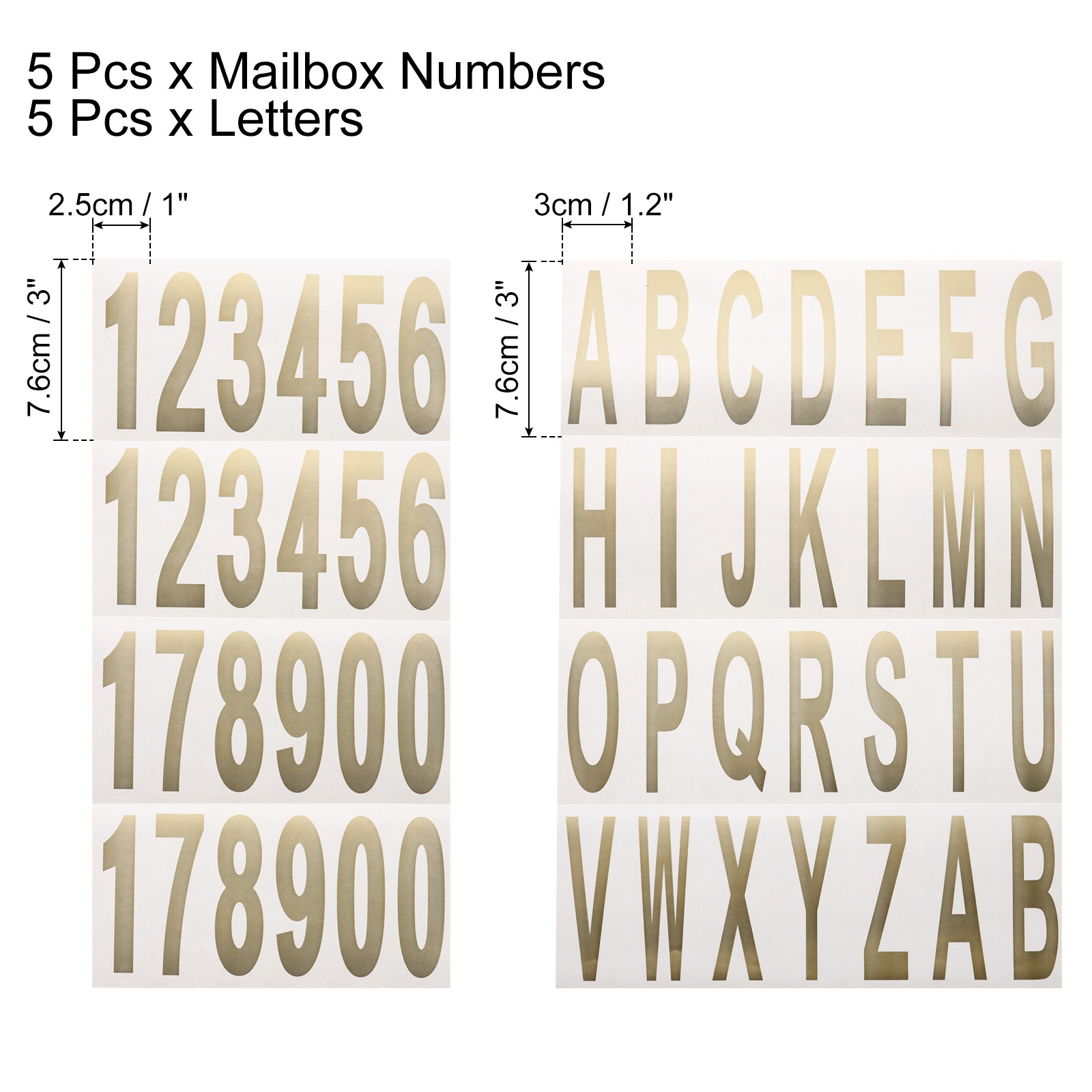 10 Sheets Mailbox Numbers and Letters for Indoor/Outdoor Decals, Gold in White