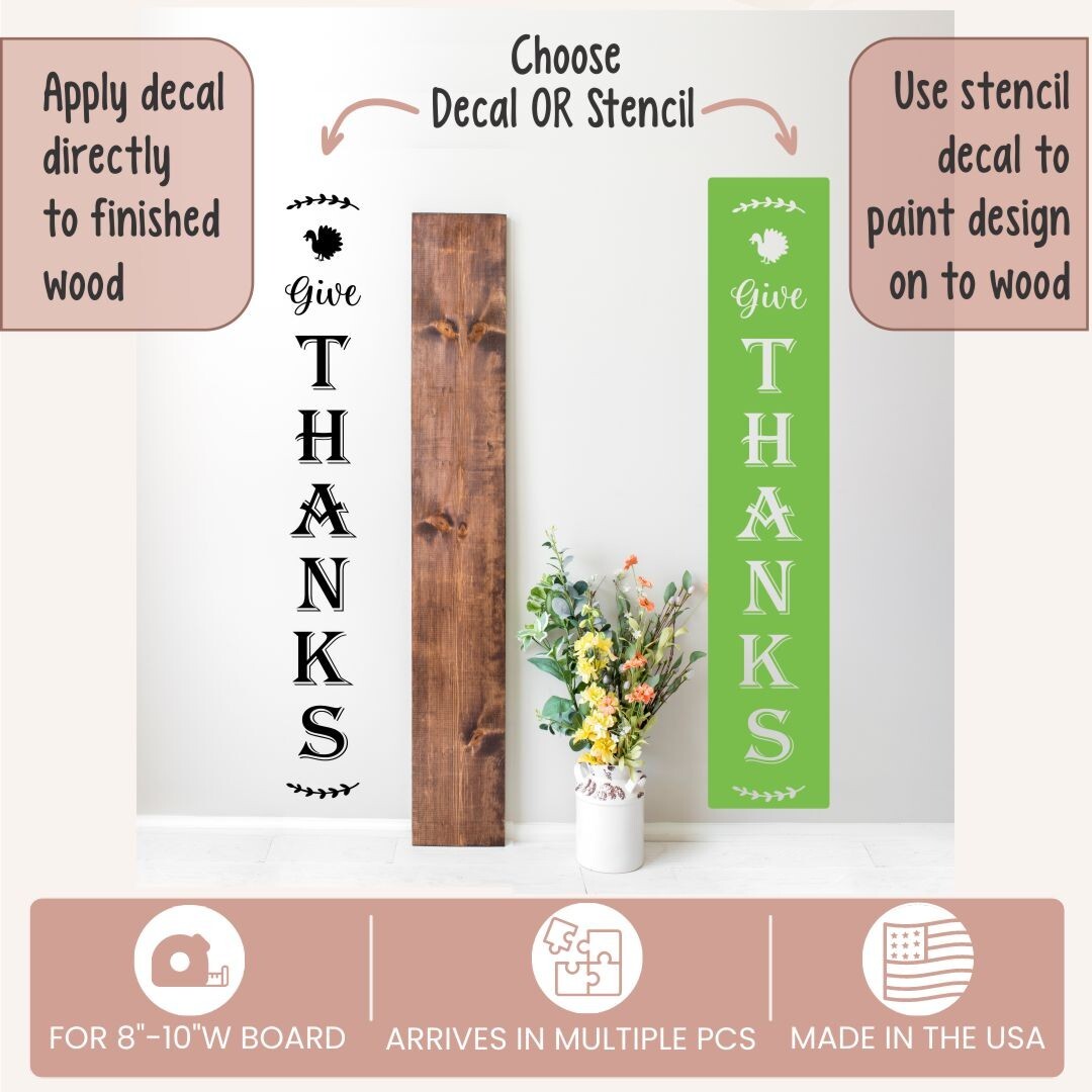 Decal Sticker for Tall Wood Sign Fall Porch Give Thanks Wreath Autumn Turkey Art