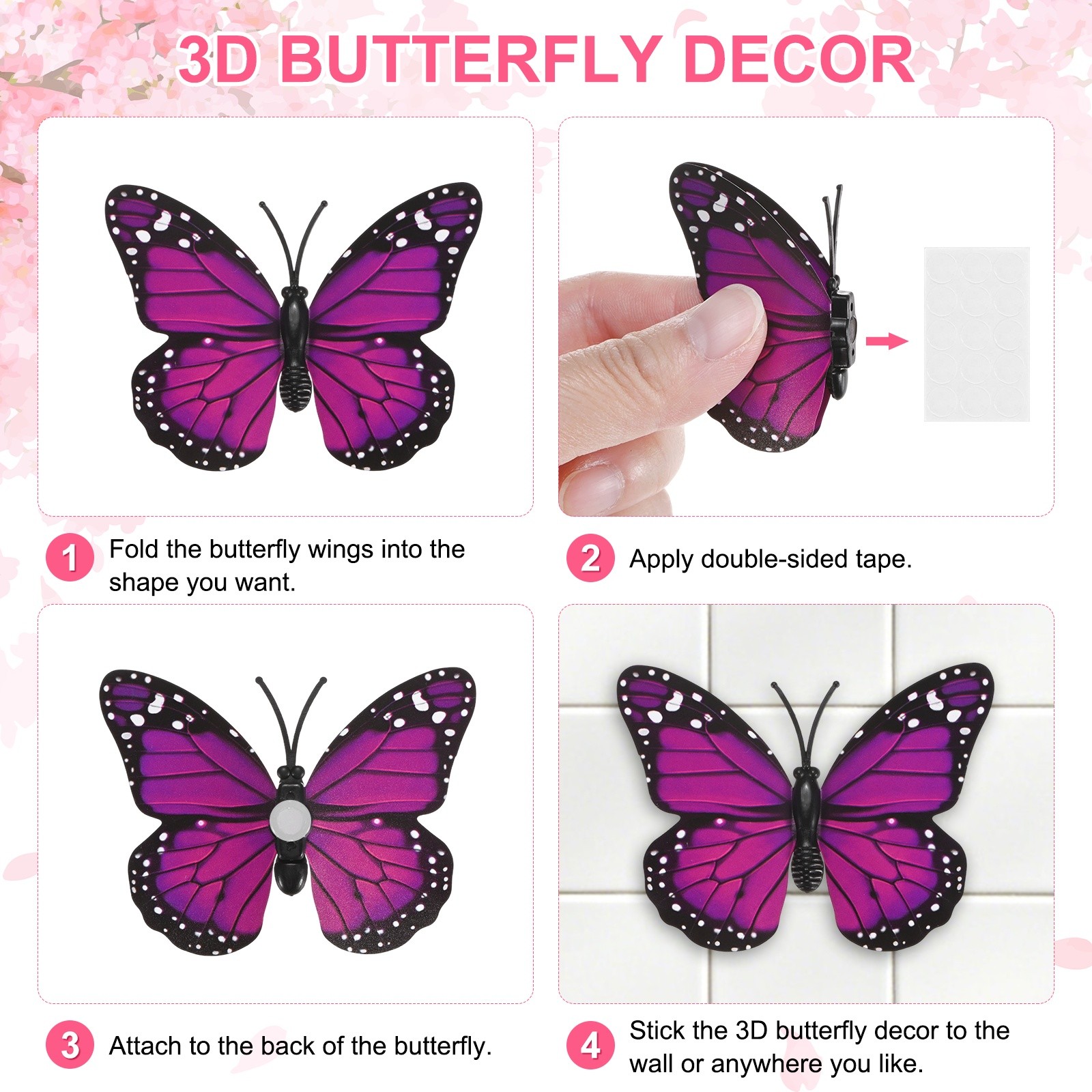 10pcs butterfly stickers 3D 7x5cm purple for walls