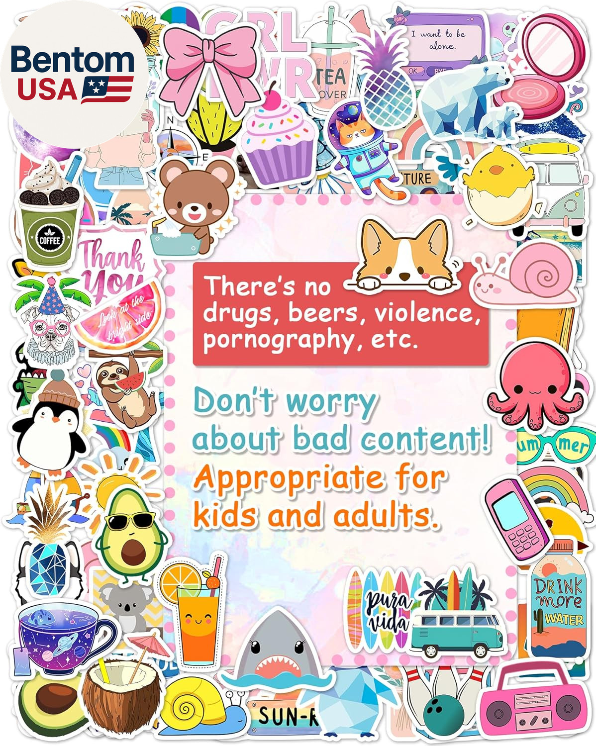 Stickers for Water Bottles, 300 Pcs/Pack Random Cute Vinyl Waterproof Laptop Sti