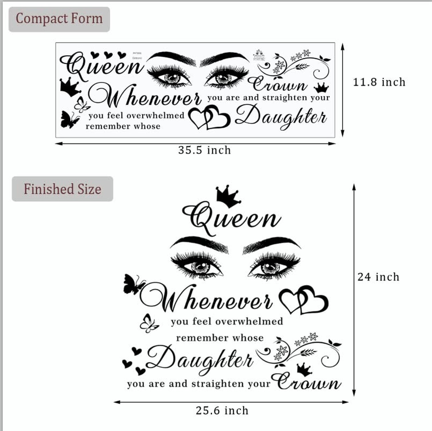 Girls Inspirational Wall Stickers Wall Art Quote Queen Wall Decals Positive M…
