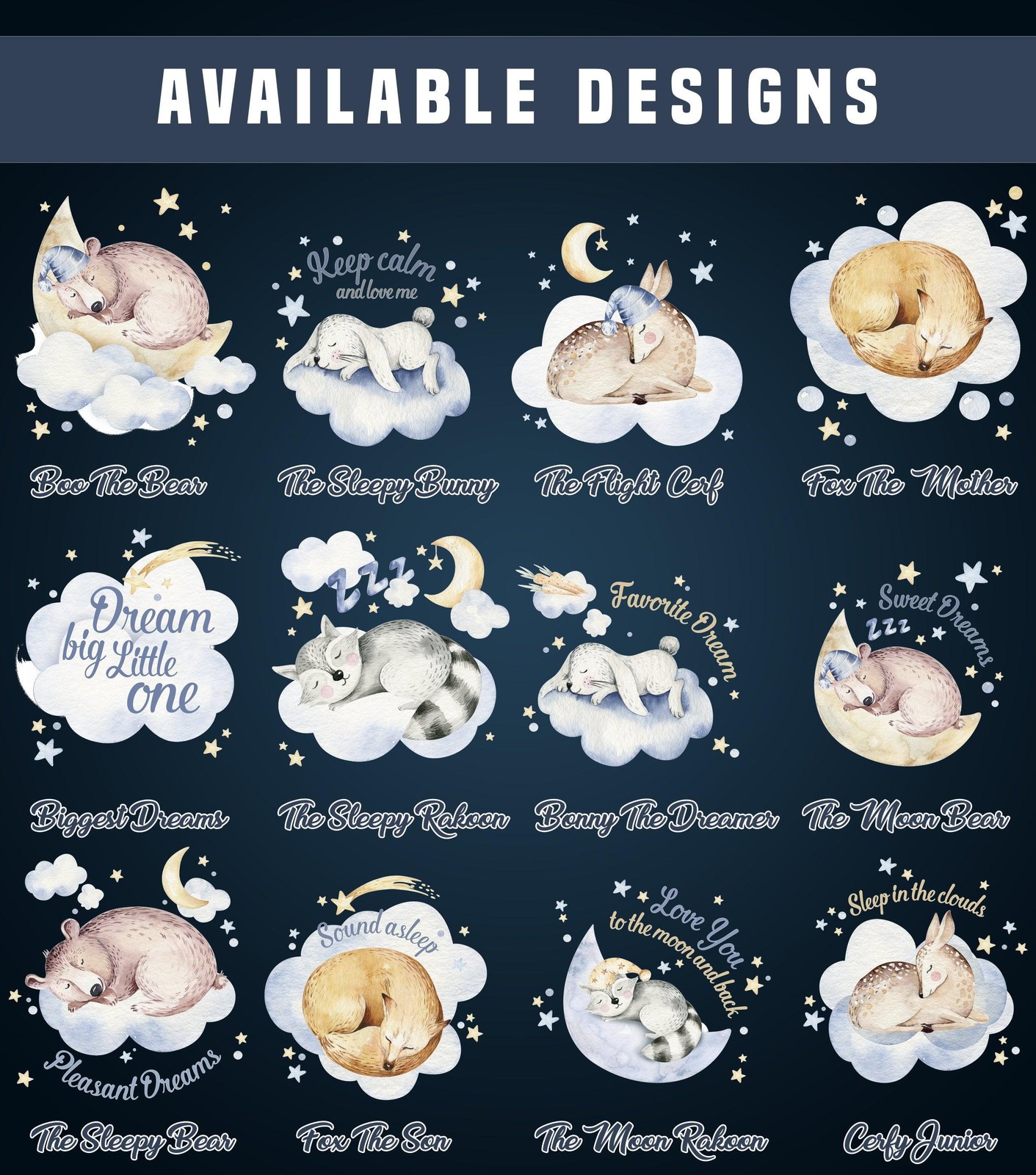 Baby Nursery Wall Decor Sticker – Cloud Moon Star Dream Decoration Animal Decal