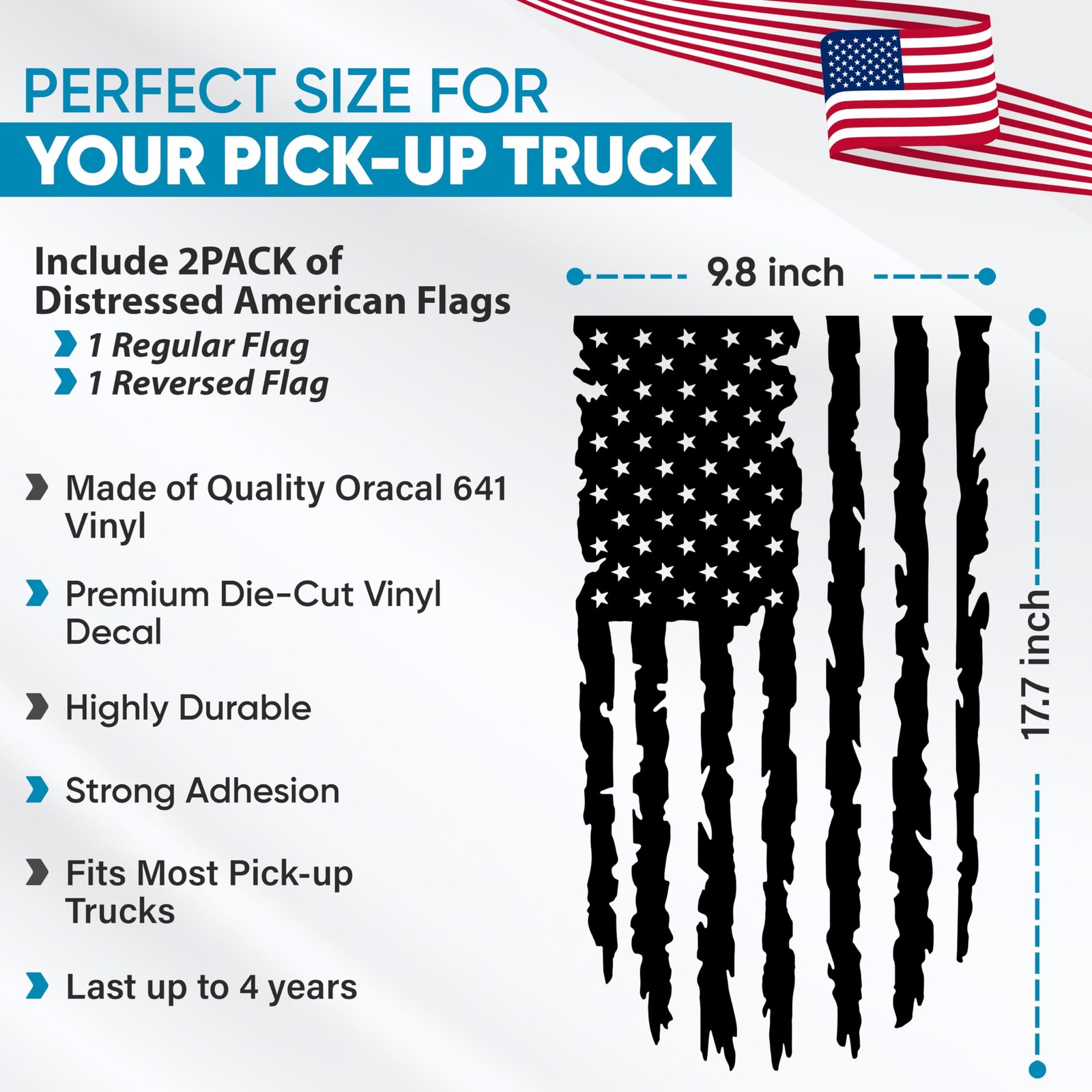 GRITKULTURE Distressed American Flag Vinyl Decal 2 Pack 17 inch by 9 inch for…