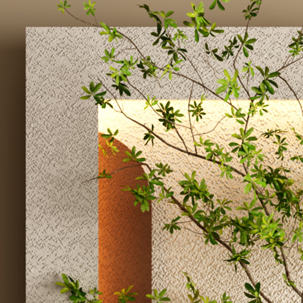 Adjustable 3-Color LED Sandstone Wall Decor with Simulated Green Plants