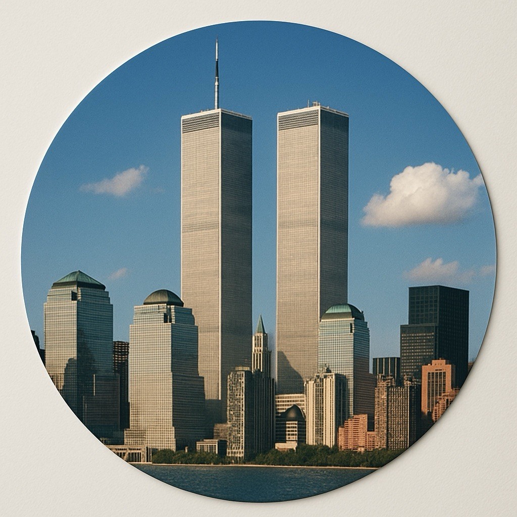 Twin Towers NYC Skyline New York Tribute Memoir 3” Round Sticker Vinyl Decal