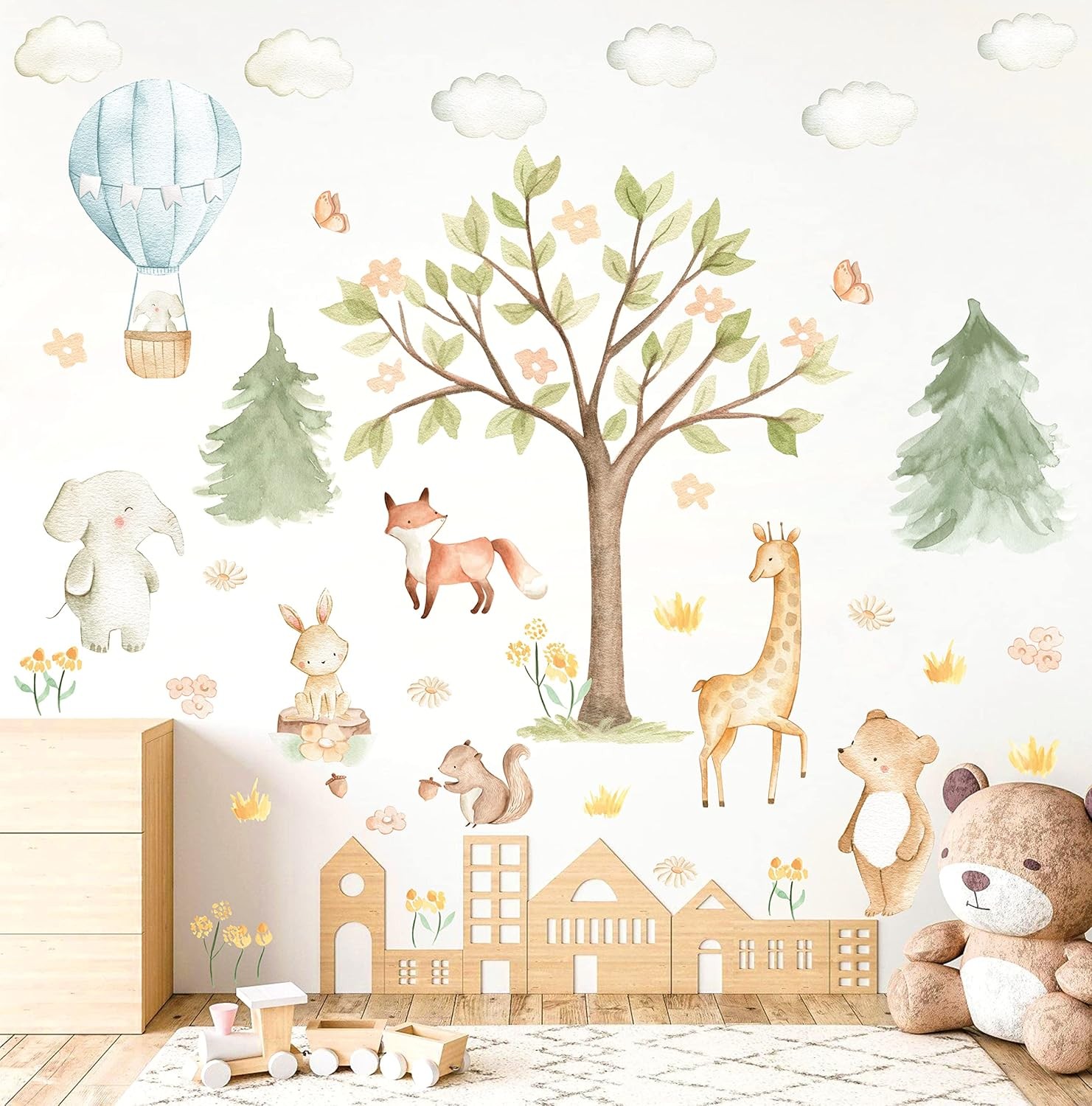 Watercolor Tree Animal Wall Stickers Forest Animals Wall Sticker Baby Room De…