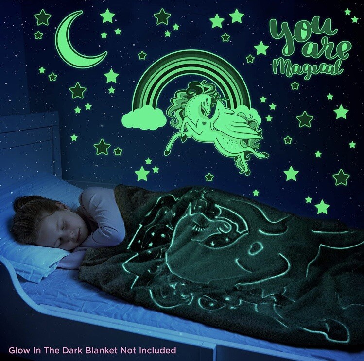 Unicorn & Stars Glow In The Dark Wall Stickers For Kids Baby Bedroom NIP