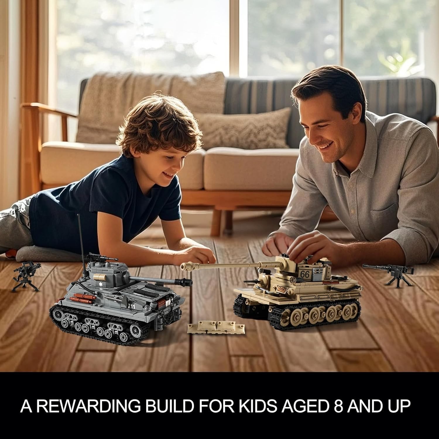 WW2 Tank Building Kit: Create German Tiger & US M4 Sherman with 1184 Blocks