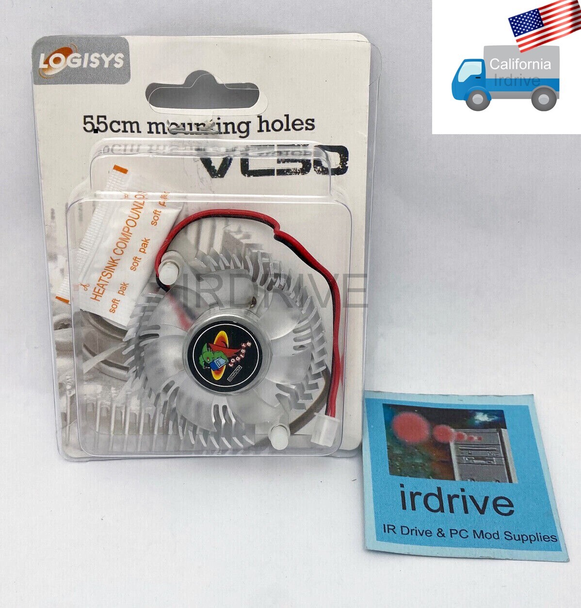 NEW Logisys 50mm 2pin VGA Card Cooler fan w/ 55mm Mounting Holes + Paste