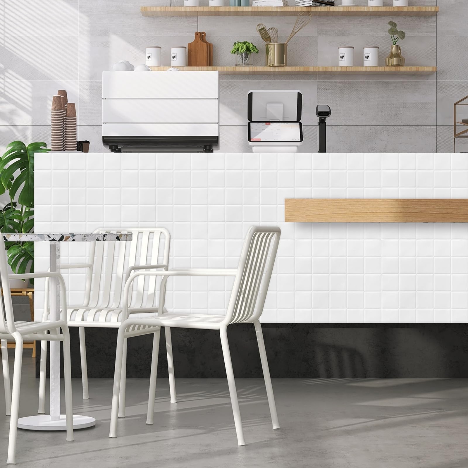 DEWOO Square White Peel and Stick Backsplash Tiles Self Adhesive Subway Check…
