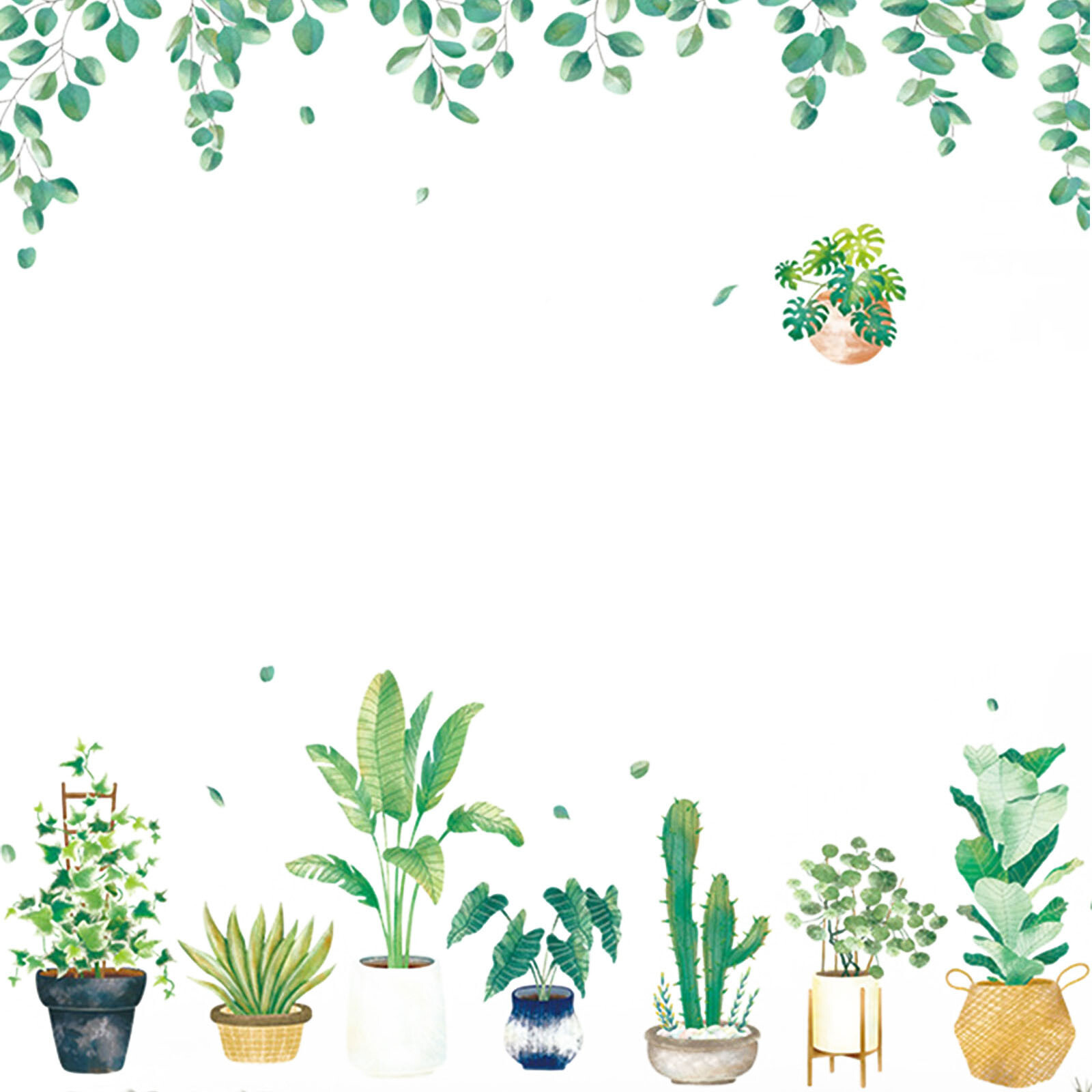 Green Potted Plants WALL STICKER Hanging Leaves Removable PVC Living Room Home