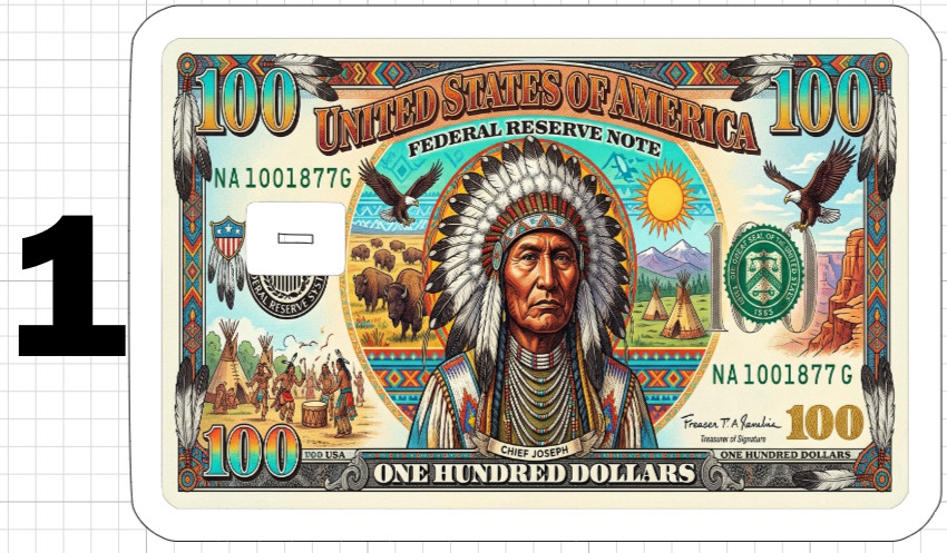 Native American Bill Credit ATM Debit Gift Card Skin Sticker Chief Indian Dollar