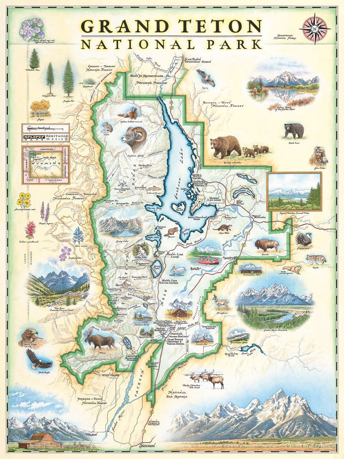 Grand Teton National Park Map Poster – 18×24 Vintage-Style Lithographic Pr