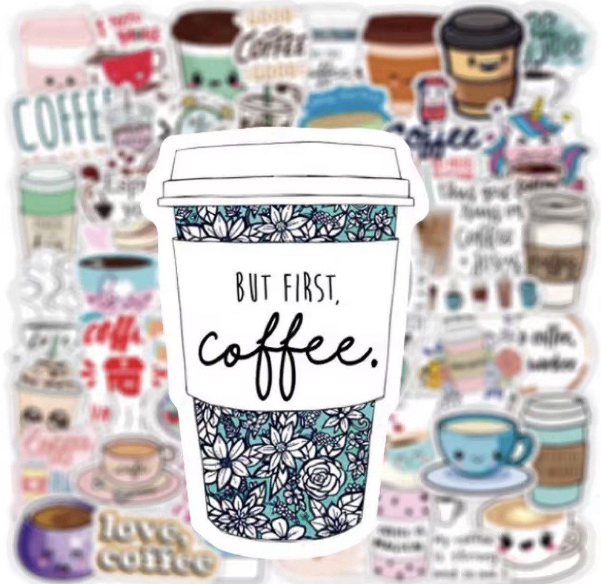 Coffee Fun Style Stickers 50pk Mixed Coffee Espresso Fun Stickers FREE SHIPPING