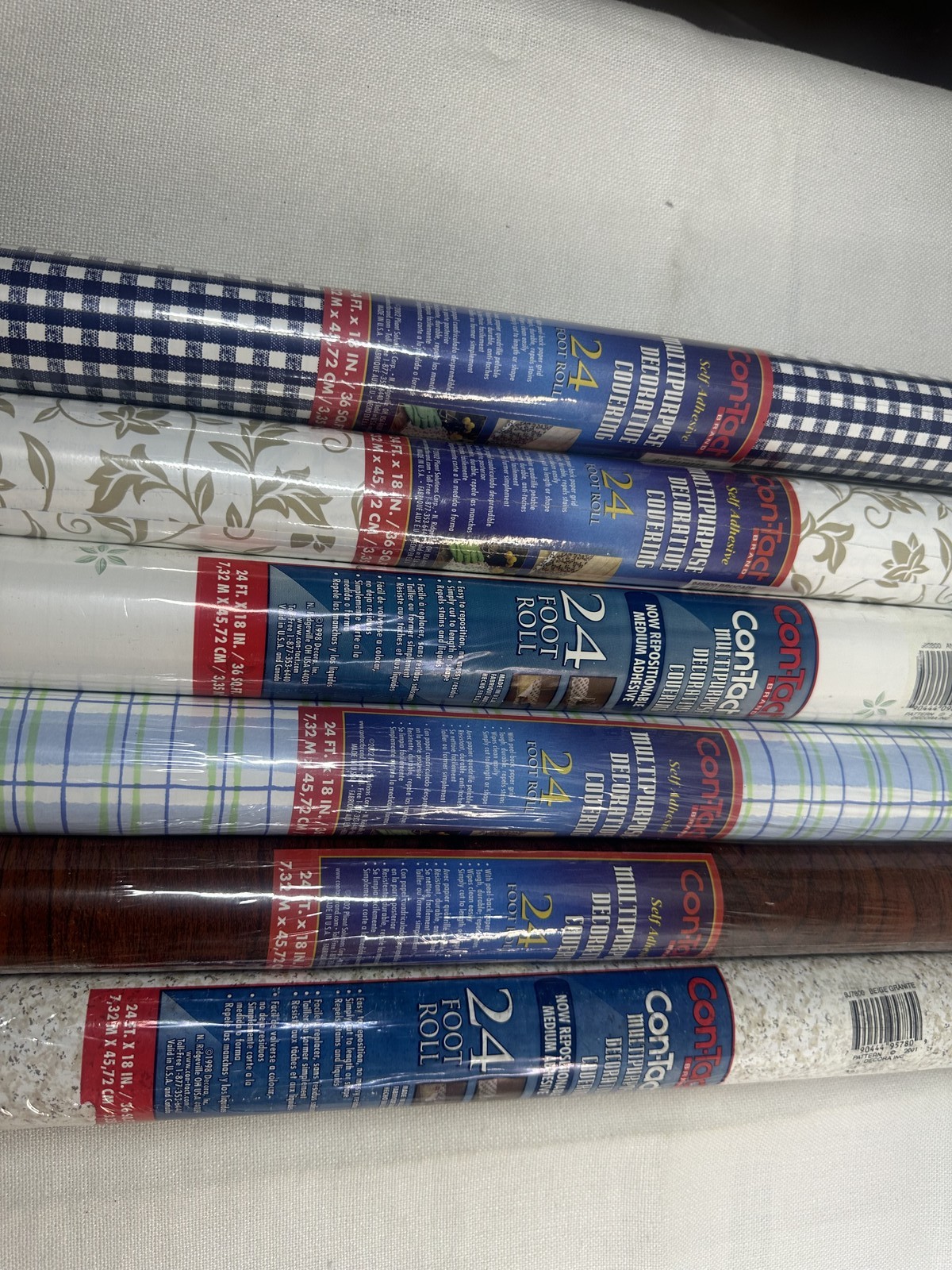 Lot of 6 Vintage Con-Tact Brand Self-Adhesive Shelf Liners 24ft Decorative Rolls