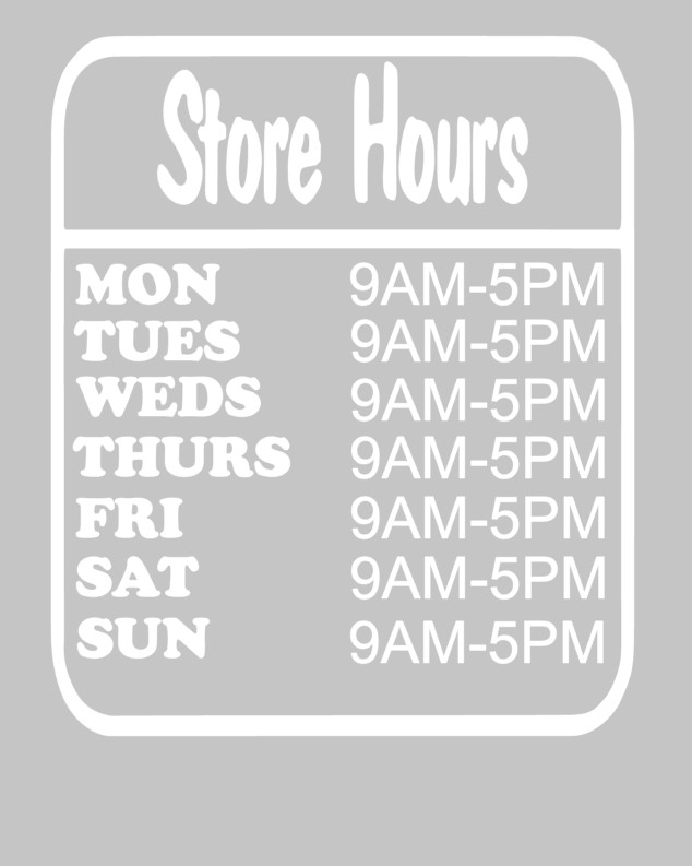 custom store window sign for hours and logos with your name 8×8 store hours