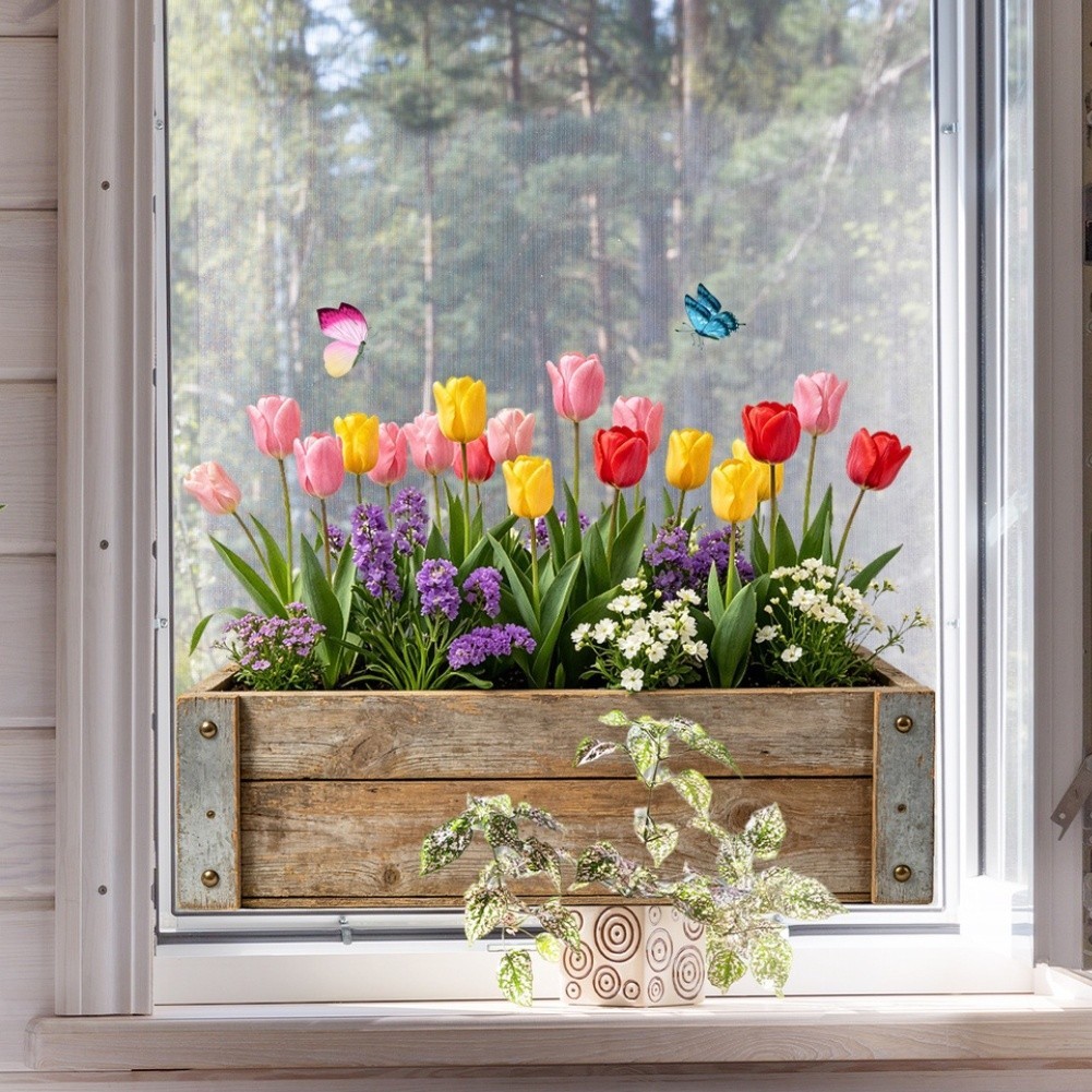 Floral Window Clings Fade-resistant PVC Vinyl High-clarity Floral Patterns