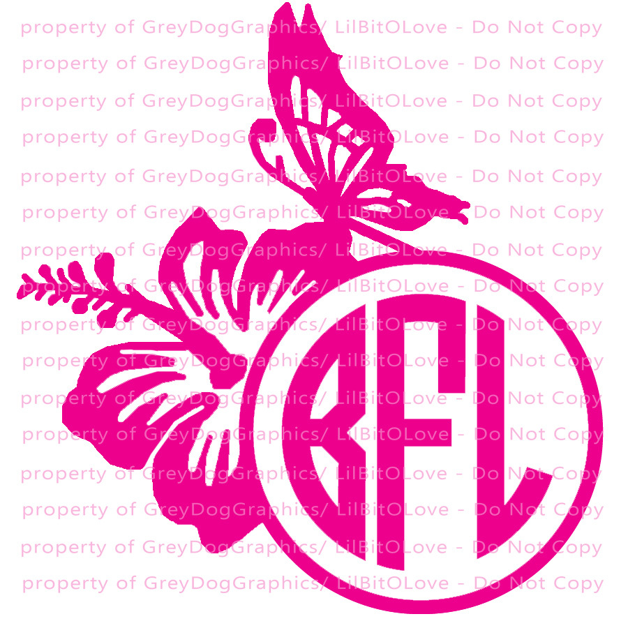 Hibiscus Butterfly Monogram Custom 6" Full Sized Vinyl Decal Initials