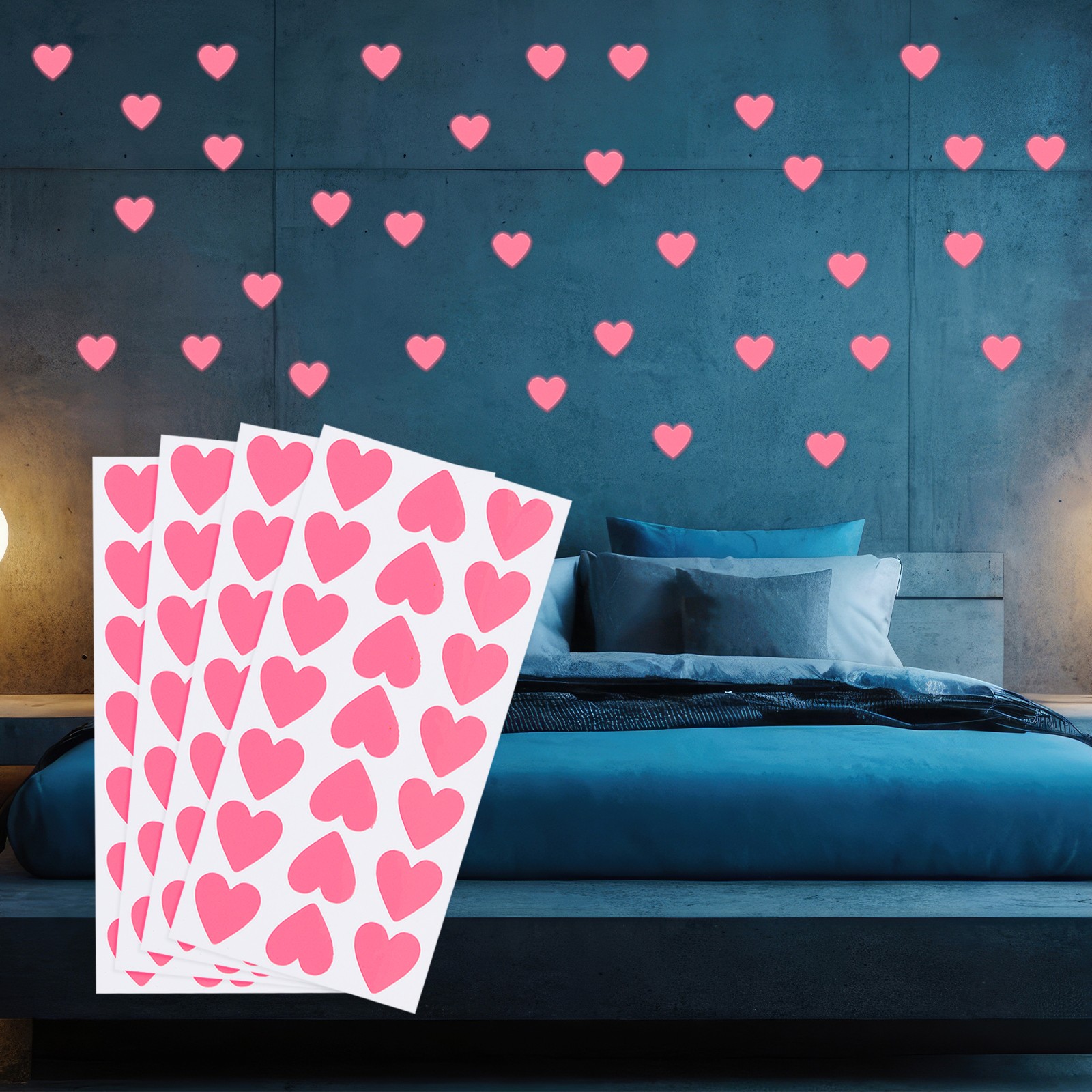84 Pcs Glow in the Dark Heart Stickers, Heart Luminous Decor, Pink