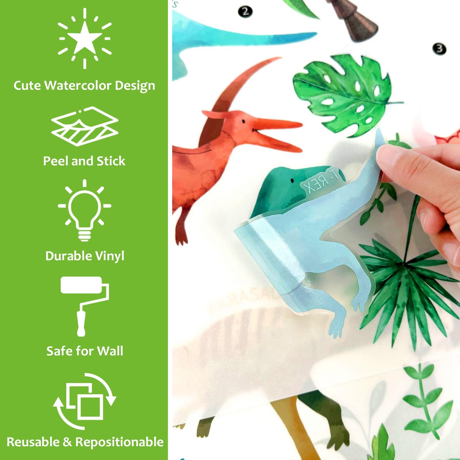 AOWDIAO Watercolor Dinosaur Wall Decals – 28 Pcs Peel and Stick