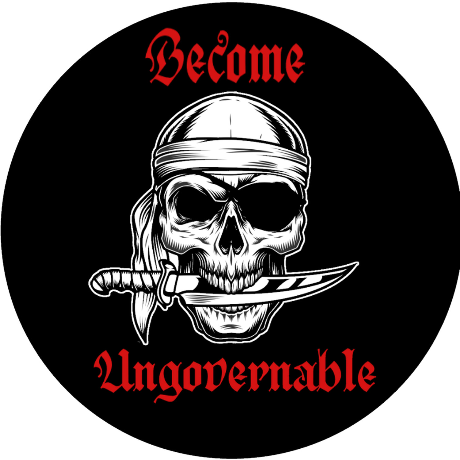 Become Ungovernable Pirate Skull with Bowie Knife Circular Sticker/Decal