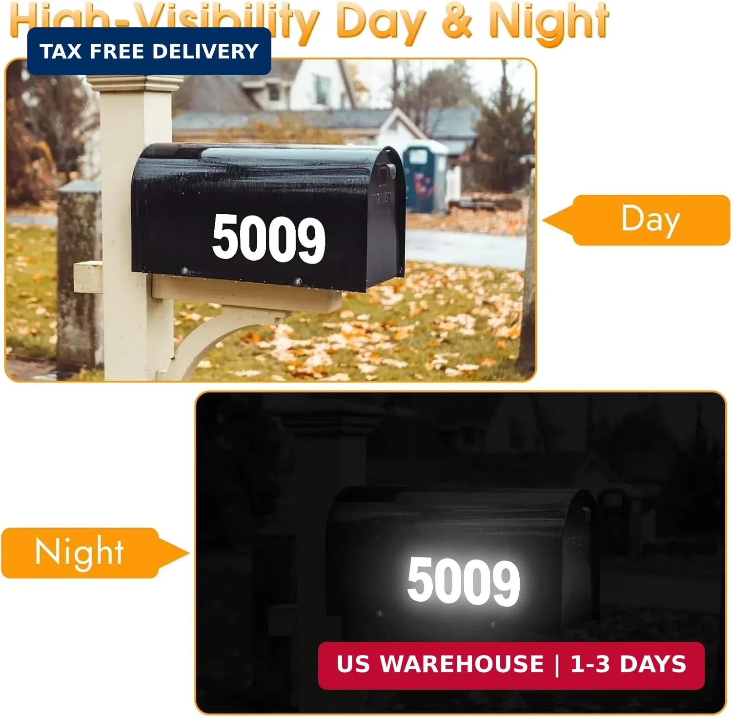 MOWPOG 80 PCS Reflective Mailbox Numbers for Outside, 3 Inch Self Adhesive Water