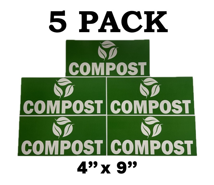 5 PACK! Compost Green Waste Trash Can Stickers, Set of 4" x 9" Labels for Bins