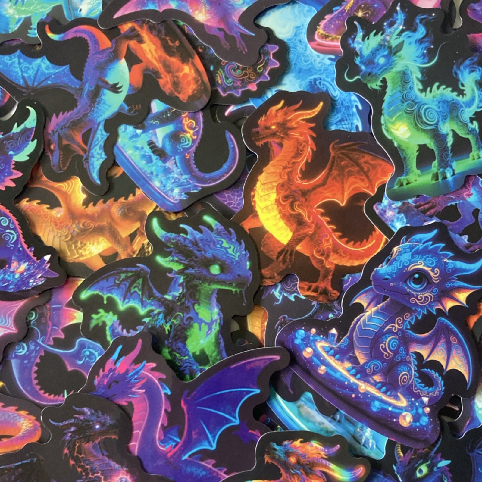 10 Multicolor Vinyl Stickers Set,Fantasy Dragon Art, Removable, Assorted Designs
