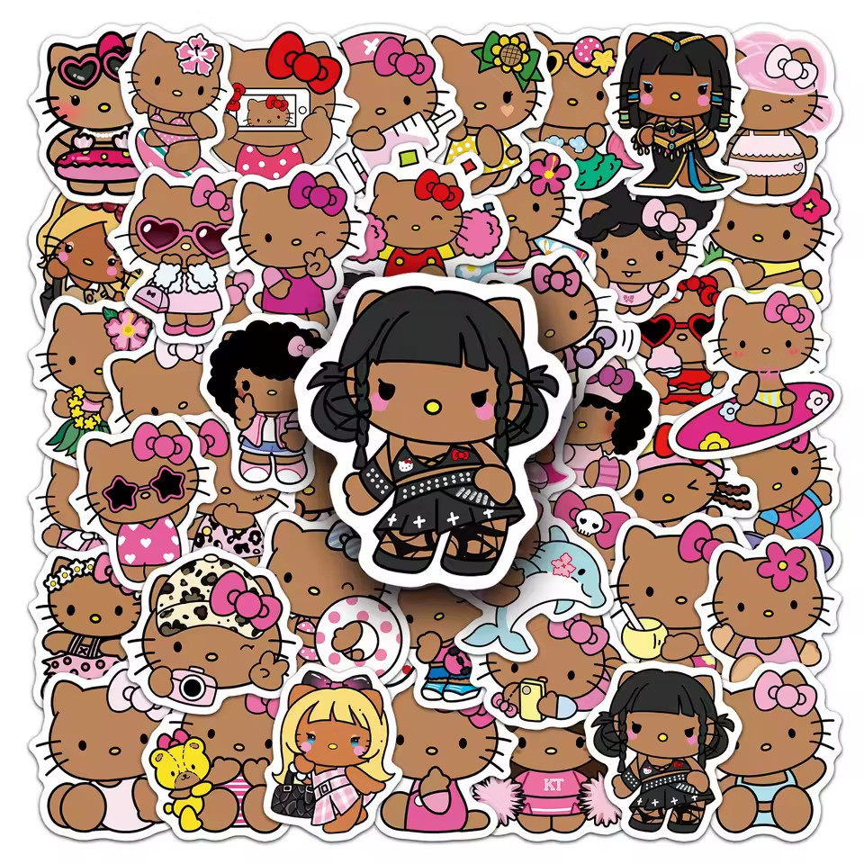 50 HAWAII TANNED HELLO KITTY Stickers, For-Phone, Water Bottle, Laptop, Locker