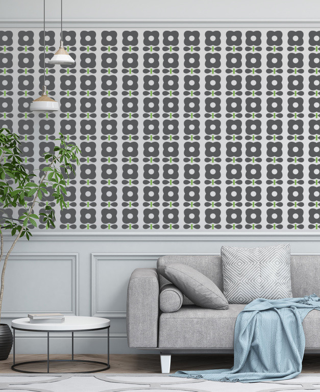Mid Century Modern Wall Decor, Removable Retro Wall Decor, Floral Wall Pattern