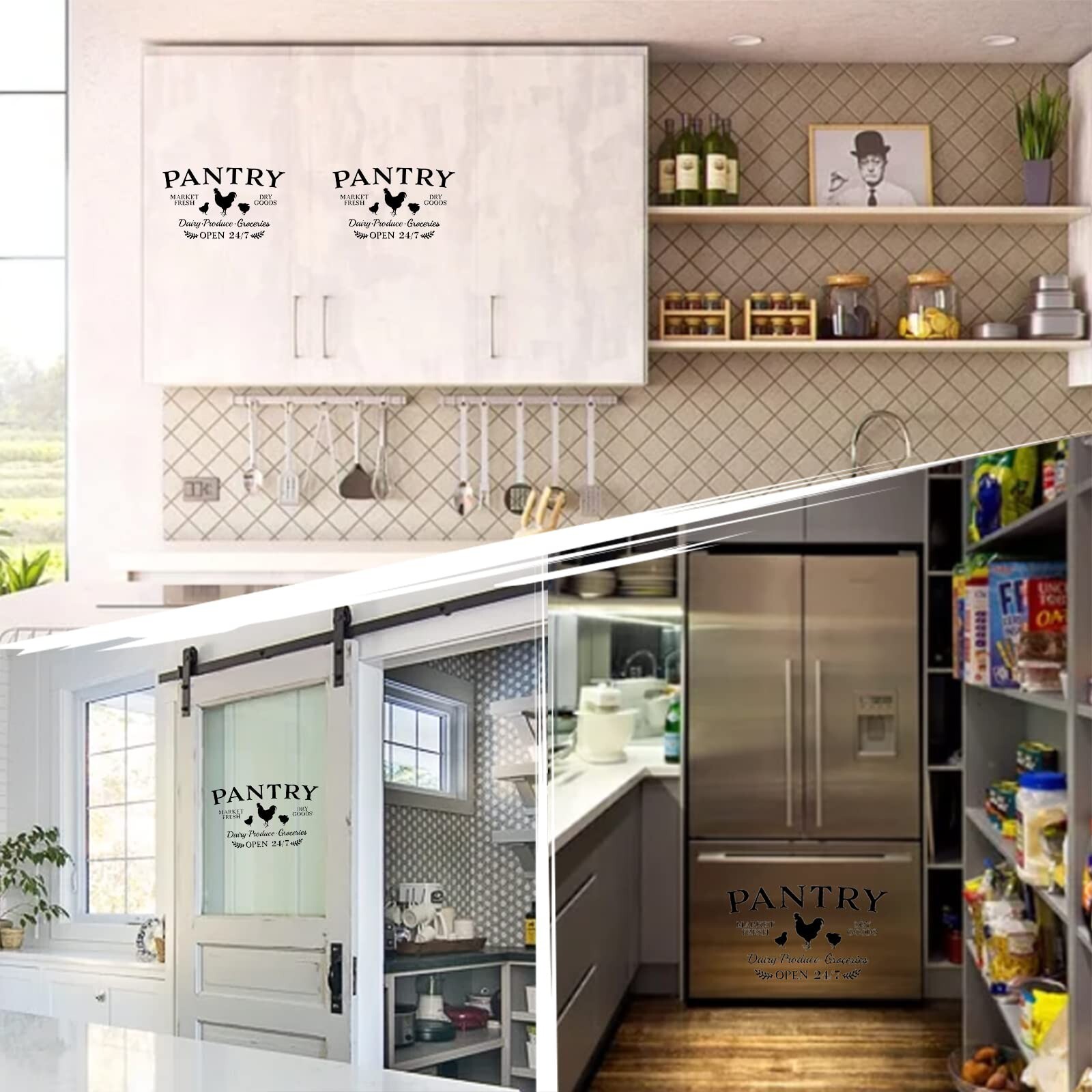 SUPERDANT Pantry Wall Stickers Dry Goods Market Fresh Decals Open 24/7 Glass …