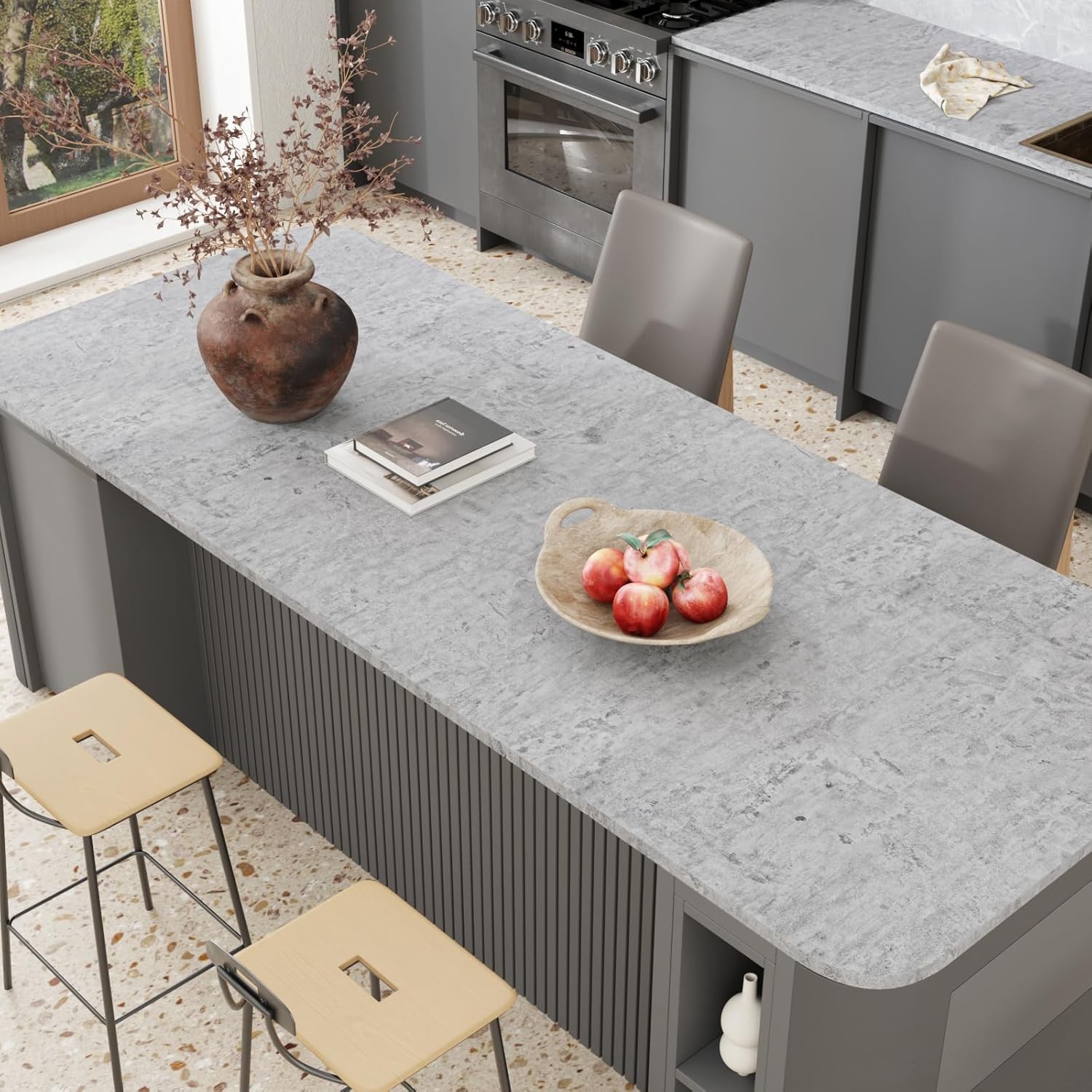 Concrete Grey Wallpaper 24"x354" Extra Thick Wide Waterproof Peel and Stick C…