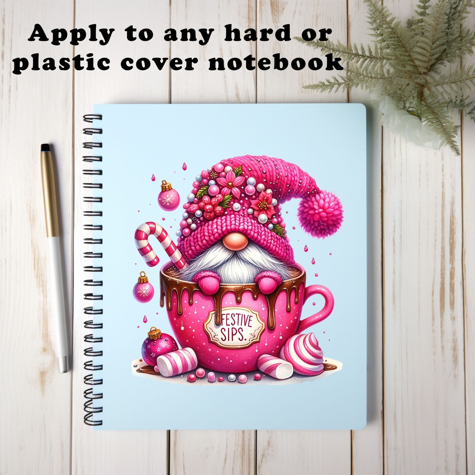 Pink Hot Cocoa Gnome UV DTF Transparent Sticker / Decal