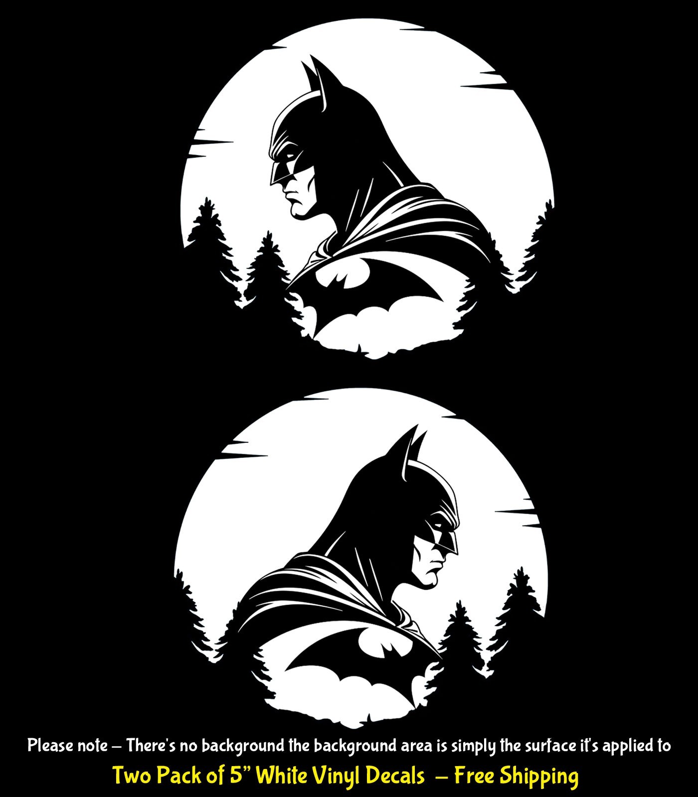 Batman Full Moon Rendering 2 PK 5" White Vinyl Decals Windows Any Flat Surface