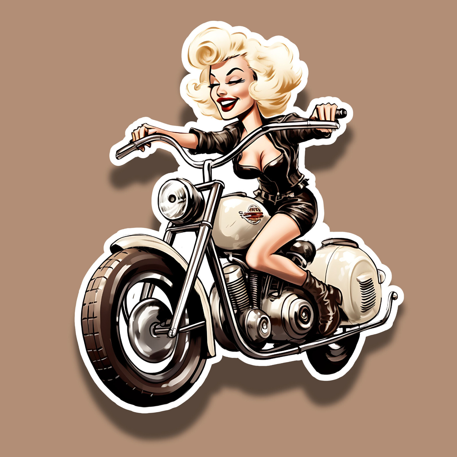 Marilyn Monroe Riding a Motorcycle 3" Vinyl Laminated Sticker