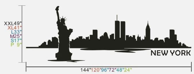 22"x44" New York3 City Line NYC America Wall Sticker Decal Canada Vinyl BLACK