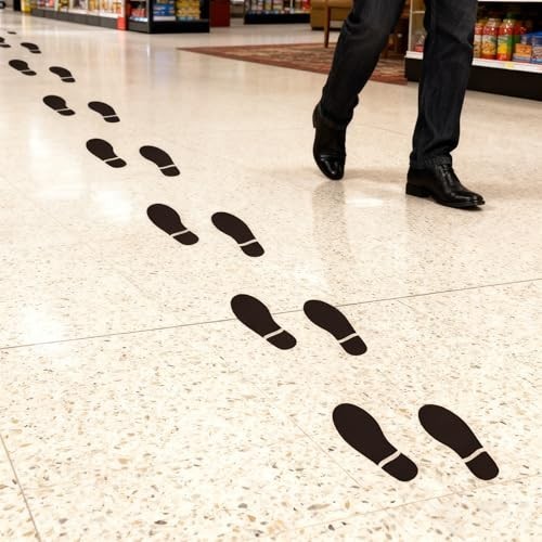 60 Pairs Black Footprint Stickers – 7" Decals for Floor, Wall, Stairs, Party Gui