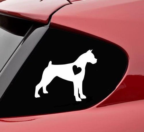 CMI220 Boxer with heart dog Vinyl Decal Sticker | White Vinyl | 6" x 5"
