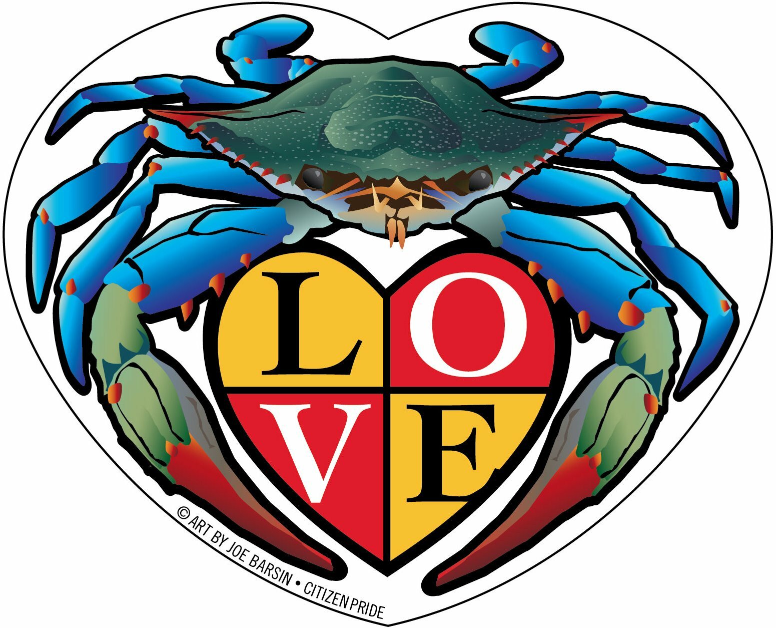 Blue Crab LOVE Crest Die Cut Stickers, 5×4" & 2×1.7"