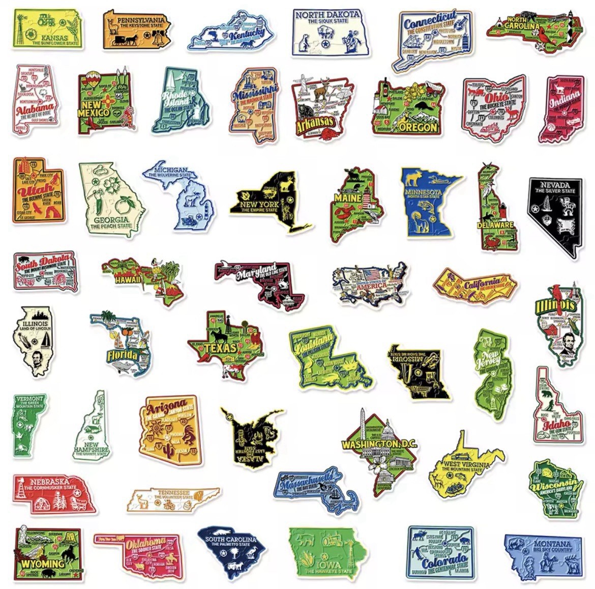 American State Style Stickers 51pc United States Of America States FREE SHIPPING