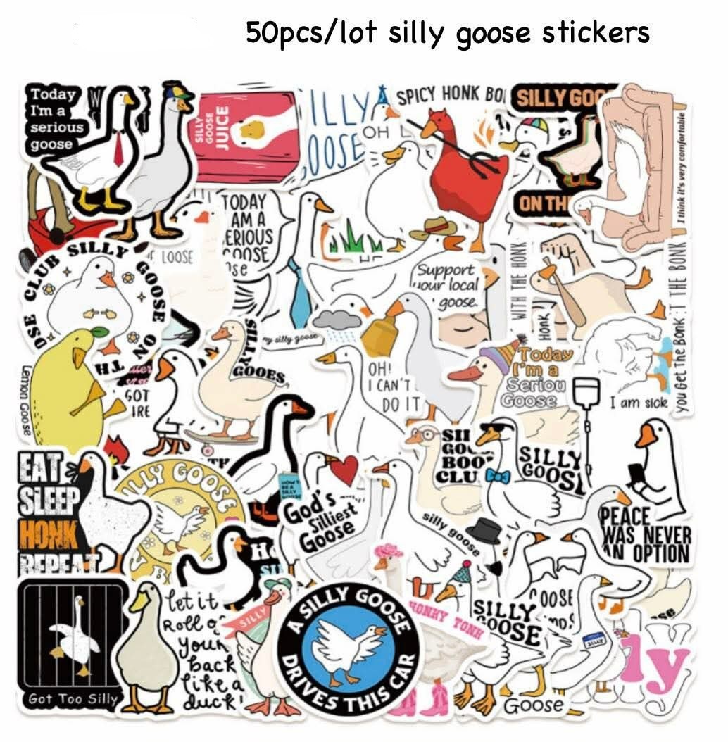 50 Pieces 2 Inch Waterproof Silly Goose Sticker Pack Vinyl Made in USA Free Ship