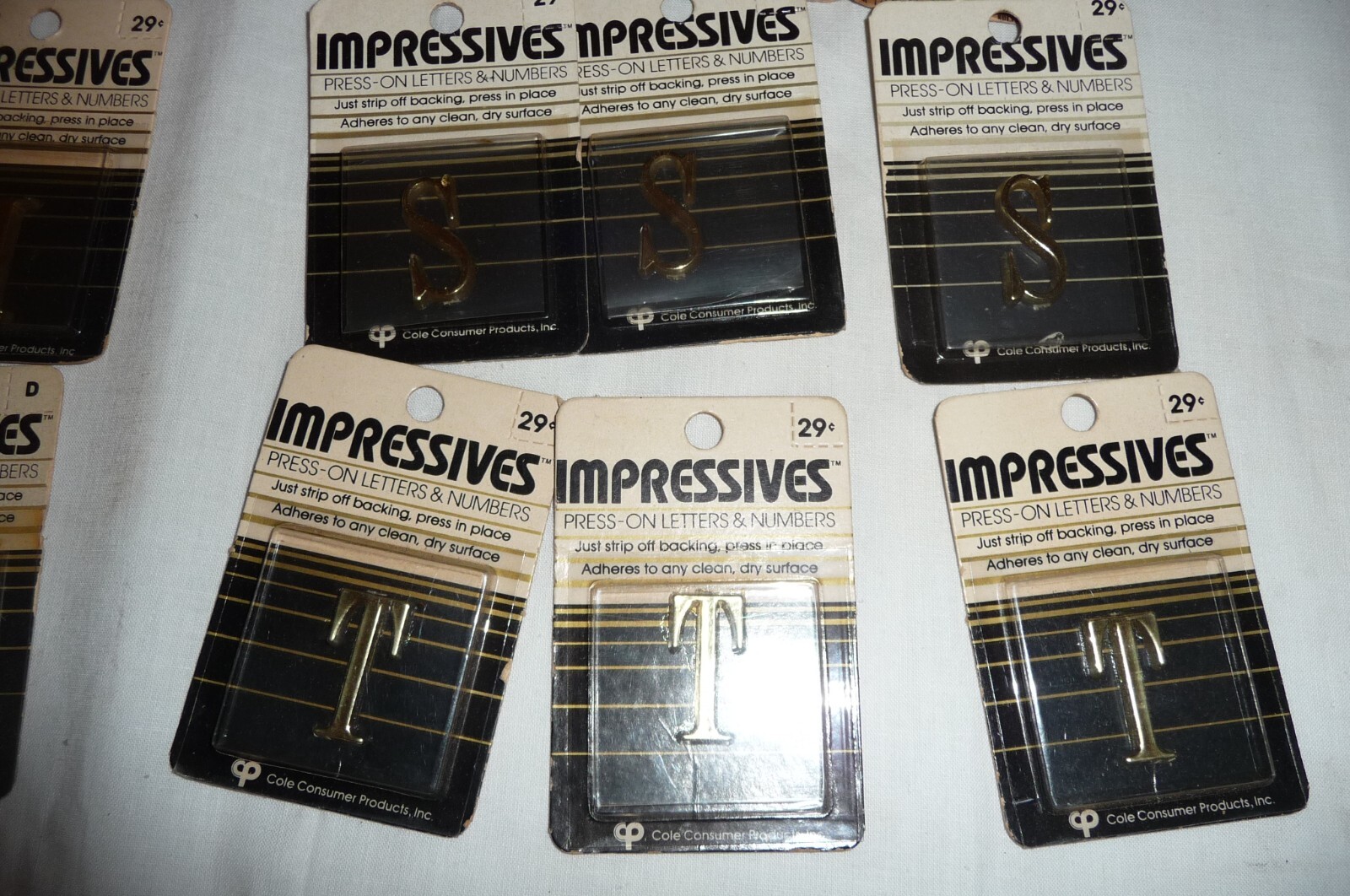 Lot 102 NEW VTG 80’s Moderne Impressives Press-on letters & numbers GOLD Brass
