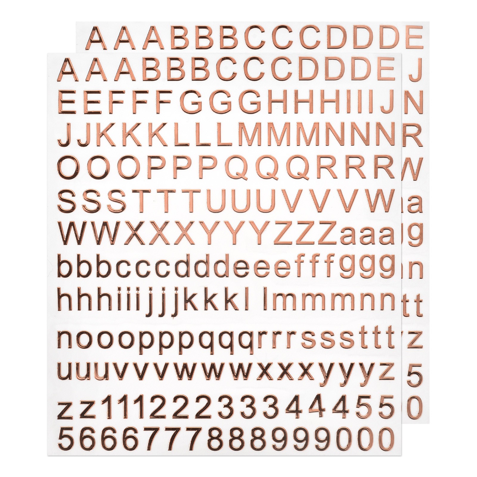 2 Sheets Alphabet Letter Number Sticker Foil Glitter Self Adhesive, Rose Gold